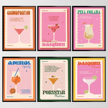 Nordic Poster De Epocă Cocktail Panza Pictura Margarita Franceză Martini Bloody Mary Imprimare Minimalist Imagine Bucătărie Decor Acasă