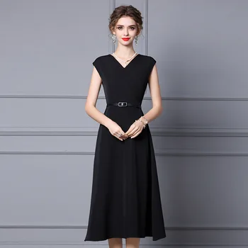 Moda negru Rochie Eleganta 2022 Noi de Vara pentru Femei Hepburn Stil fără Mâneci și Curea de Mult V-Gât Rochie a-Line