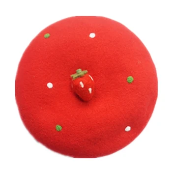 Roșu Căpșună Bereta De Epocă Artist Pictor Pălărie Drăguț Femei Căciuli De Lână Capac Cadou De Moda De Înaltă Calitate Ridicata
