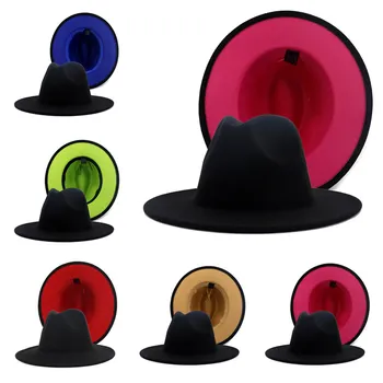 Oamenii Fedora pălărie de femei stil Britanic de Iarnă și de Toamnă față-verso de culoare de potrivire de jazz de lână pălărie nouă margine plat pălărie