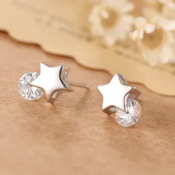 Real 100% 925 Sterling Silver Star zircon Cercei Stud pentru Femei de Moda Fete sterling-silver-bijuterii brincos brinco