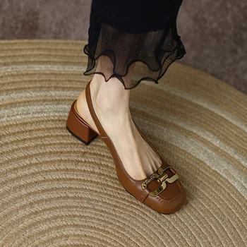 2022 Vara Noi Indesata Toc Sandale Femei Casual Retro Sandale Moderne Sandale Pompe De Curea Cataramă Pantofi Din Piele Femei Pantofi