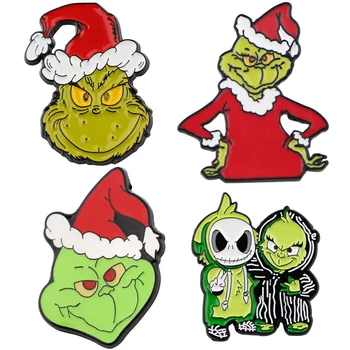 YQ919 Crăciun Monstru Verde Email Ace Amuzant Brosa pentru Haine Eșarfă Cravată Pin Rever Desene animate Insigna Femei Barbati Copii Bijuterii Cadou