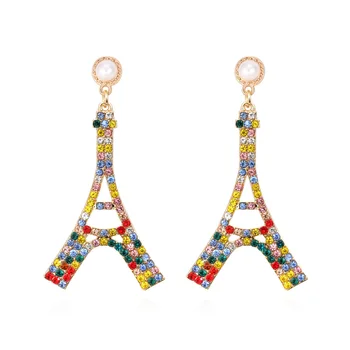Noi, pline de culoare Plin de Cristal de Lux la Turnul Eiffel Pandantiv Imitație Pere Stud Cercei Bijuterii Farmec pentru Femei Partid Cadou de Crăciun