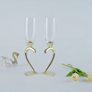2 buc Mireasa Nunta Mire Sampanie Flute Inima de Argint în Formă de Cană de Sticlă de Prajire Cristal Pahar de Vin Pocalul de Logodna Aniversare