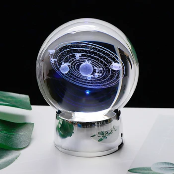 60/80/100mm Cristal Sistemul Solar Planet Ball 3D cu Laser Gravat Sistemul Soare Mingea cu o Atingere Comutator de Lumină LED-uri de Baza Modelului Cosmic