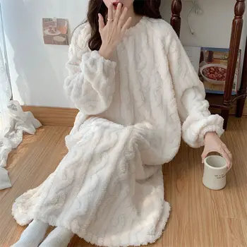 SABINAX Femeie de Lână de Iarnă Pijamale Dress Gros Cald Pierde cu mâneci Lungi haine de casă Sleepwear Rochii Homewear Femei de Îmbrăcăminte