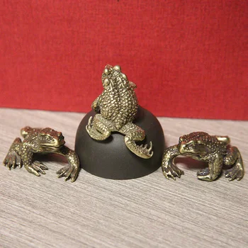 Alamă Solidă Broasca Figurine Miniaturi Ceai De Companie Masă Jucărie Ornament Decor Meserii Accesorii Norocos Cupru Animal Statui Decor