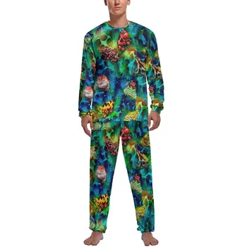 Colorat Broasca Art Pijamale Om Acuarelă Animal Print Cald Pijamale De Zi Cu Maneca Lunga 2 Bucati Estetice Grafic Set De Pijama