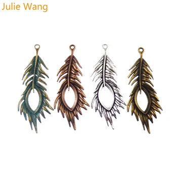 Julie Wang 4BUC/lot Aliaj de Zinc se Amestecă 4 culori de Pene de Păun Farmece Pandantive Bijuterii Cercei Colier Găsirea de obiecte de artizanat DIY Cadou