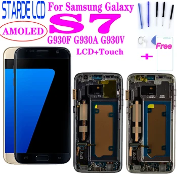 SUPER AMOLED LCD pentru SAMSUNG Galaxy S7 Plat G930 G930F Display LCD Touch Screen Digitizer Asamblare cu Cadru