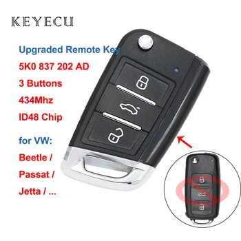 Keyecu Modernizate Flip de la Distanță Cheie Fob 434MHz Cip ID48 3 Butoane pentru Volkswagen Beetle Passat - FCC ID: 5K0 837 202 AD