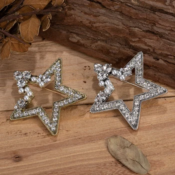 Vintage Star Brosa de Culoare de Aur și Argint, Metal Placat cu Mare Star Pin Bijuterii Stras de Cristal și Perle pentru Femei Broșe
