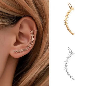 Noua Moda de Culoare Aur Forma de Stea Urechi Lungi mansete Boem Clip Pe Ureche Bantă Pentru Femei Cercel Clipuri Bijuterii