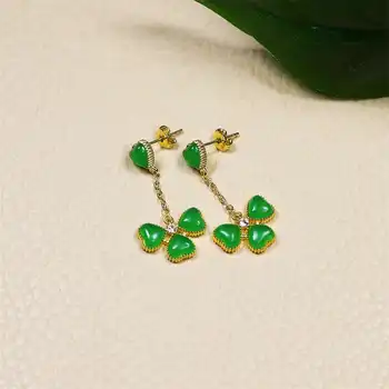 Jade Clover Cercei pentru Femeile Naturale Vintage Cadou Farmec Piatră prețioasă Verde de Bijuterii de Designer de Moda Argint 925 Piatra Amulete