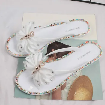 2022 Pantofi de Vara pentru Femeie de Moda Diamant Colorat Fluture în Afara Poartă pe Litoral Doamnelor Flip-flops Plajă Cool Femei Papuci