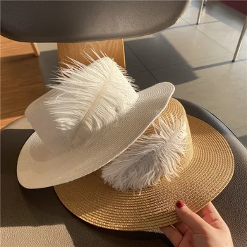 Vara Handmade Bine Zână Pene Design Frenc Stil Elegant Lady Fedoras Capac Femei De Agrement Panama Pălărie Jazz Gorros