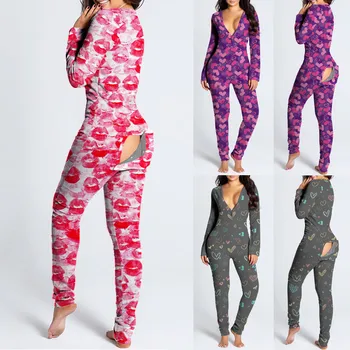 Sexy Pijamas Femei Decupaj Funcționale Nasturii Clapa Adulți Pijamale Casual Cu Maneci Lungi V-Neck Club Salopeta De Sex Feminin Acasă Sleepwear