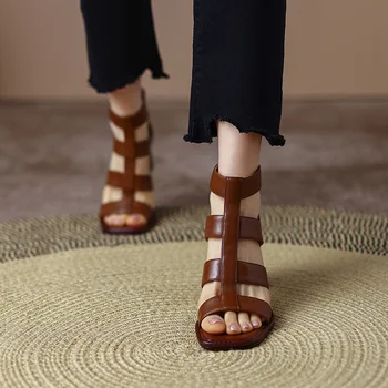 Ochanmeb de Înaltă Calitate din Piele de Oaie Gladiator Sandale pentru Femei lucrate Manual din piele de Oaie Indesata Toc Sandale cu Fermoar Doamna de Pantofi