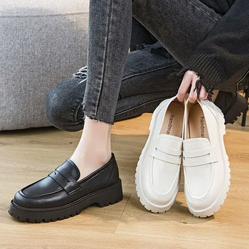 Femei Derby Pantofi Casual Femei Adidași, Mocasini Cu Blana Din Piele Stil Britanic Apartamente Toamna Rotund Toe Modis Oxford Sli