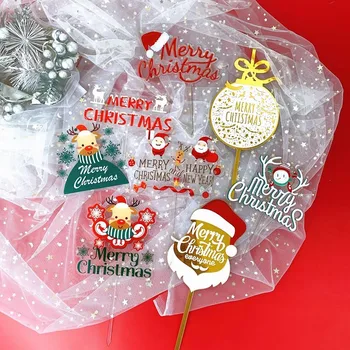 Noi 2021 Merry Christmas Party Acrilice Toppers Tort Moș Crăciun Crăciun Cake Topper pentru Acasă Fericită Petrecere de Anul Nou Decoratiuni Tort