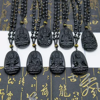 2021 Naturale Obsidian Negru Buddha Pandantiv Amuleta Norocoasă Maitreya de bun augur Colier Bijuterii pentru Femei, Bărbați