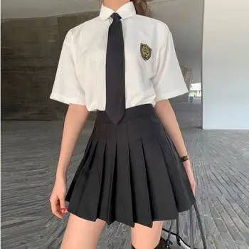 Fată școală Uniformă Două piese Colegiul Stil Fusta Plisata Costume pentru Femei Costume de Vara Tricou Vrac Student de sex Feminin coreeană Uniformă