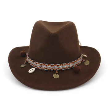 Moda Margine Largă Panama Cowboy Pălărie Cowgirl Simțit Pălărie Trilby Pălării cu Panglică Band de Jazz Formale Pălărie de Top Chapeau pentru Barbati Femei