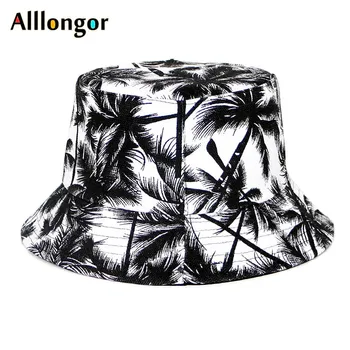 Unisex Reversibile Găleată Pălărie De Moda 2020 Copac De Nucă De Cocos Print Hip Hop Pălărie Femei Bărbați Panama Capac De Vară Pescar Pălării Alb Negru