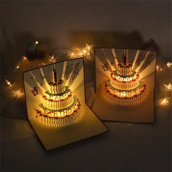 3D Tort Carduri cu Muzică Ușoară Fericit Ziua de nastere Pop-Up cărți Poștale Felicitări, Cadouri Invitatii cu Plic Pentru Copil Fată