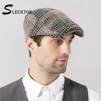SLECKTON 2020 Pălării de Iarnă pentru Bărbați Retro Tweed vânzător de ziare Capace de Moda Berete Tata Pălărie Spic Capac Franța Capac Plat Casquette