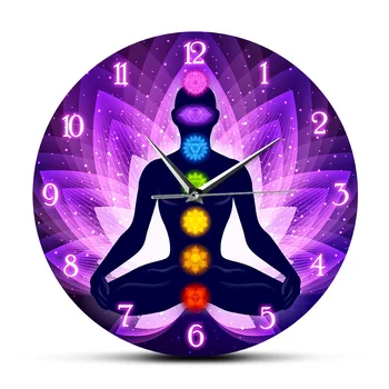 Meditând Umane În Lotus Pune Modern Ceas de Perete Sacrale Floare de Lotus Fundal Yoga ilustrare Tăcut Non-bifarea Ceas de Perete