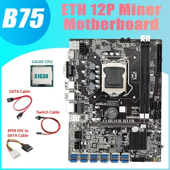 B75 ETH Miner Placa de baza 12 PCIE Pentru USB3.0+G1630 CPU+4PIN IDE Pentru Cablu SATA+Cablu SATA+Cablu de Switch Placa de baza LGA1155