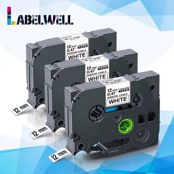 Labelwell 3x Cablu Flexibil Eticheta Casete Compatibil pentru FX231 FX 231 12mm Laminat bandă Negru pe Alb înlocui pentru label maker