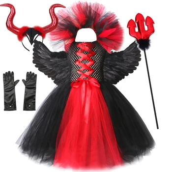 Roșu Negru Vrăjitoare Rochie TUTU Pentru Fetita Vampiri Rochie Fancy Pentru Copii Costum de Halloween Costum de Carnaval pentru Copii Petrecere Rochii Lungi