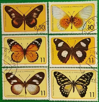 6 BUC,Sao Tome Post de Timbru,1979,Fluture de Timbru,Timbru de Colecție,Animale de Timbru,Folosit cu Post Mark