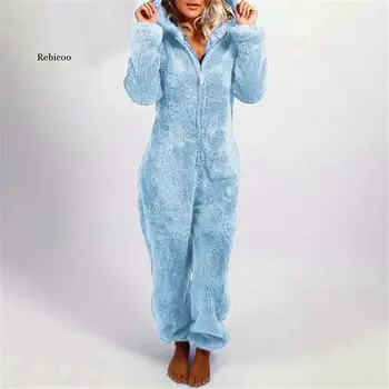Femei Salopeta Dintr-O Bucata Pijama Pentru Femei Body-Uri Cu Gluga De Iarna Toamna Sleepwear Coral Fleece Cald Drăguț Lung Homewear