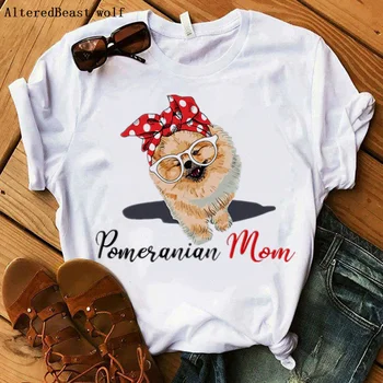 Pomeranian Mama Tricou Femei câine Harajuku Iubesc Mama Bandană T-shirt de Vară O-gat Maneci Scurte Îmbrăcăminte Tricou Femei 2021