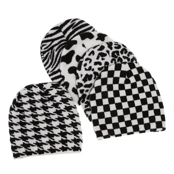 Noi cu dungi tricotate pălărie căciuli capac toamnă iarnă banda de păr set de warm negru și alb de lapte, lână pălărie