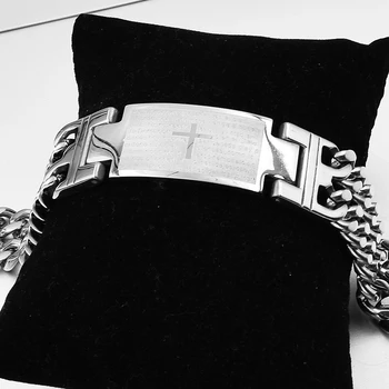 GOKADIMA 2019 Noua Moda din Oțel Inoxidabil Cruce Biblia Scriptura ID Mens Brățară lanț dublu, en-Gros,WB069