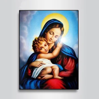 LZAIQIZG 5D Diamant Pictura Fecioara Maria Copii Religia Creștină Isus Hristos Diamant Broderie Dragoste Maternă a Copilului Religioase