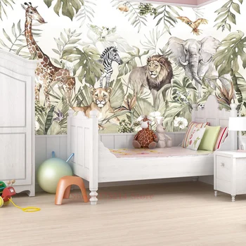 Jungle Animal imagini de Fundal 3D Home Decor Pentru Camera Copiilor Tropicale cu Frunze de Leu, Girafa, Zebra Art Foto de Perete Hârtie de Dimensiuni Personalizate