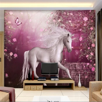 beibehang 3d Tapet Mural Autocolant Perete Europene Pastorală Unicorn Cal Alb Prințul TV de Perete de Fundal papel de parede