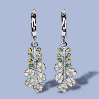 Elegant și Rafinat Floare Albă Tassel Cercei Handmade Email de Moda pentru Femei Cercei Argint 925 Cercei Lungi