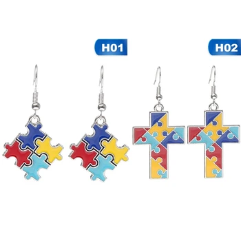 Piesă De Puzzle A Conștientizării Autismului Legăna Cercei De Cristal Colorat Pătrat Cruce În Formă De Puzzle Autism Simbol Cercel Pentru Femei Fete