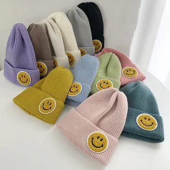 2021 Toamna Iarna Cald Tricotat Pălării de Lână, Femei, Fete Baieti Smiley Amuzant Moda Elastic Beanie capace 11 culori pentru Copii pălărie