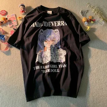 Anime-ul japonez Goth Maneci Scurte T-shirt Harajuku Kawaii Fata Dulce Print Femei T Shirt 90 de Vară Estetice Y2k Haine Topuri