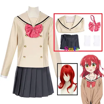 Ikuyo Kita Cosplay Anime BOCCHI ROCK Costum Școală de Fete Jachete Tricouri Șosete Marinar Uniformă Peruca Rosie