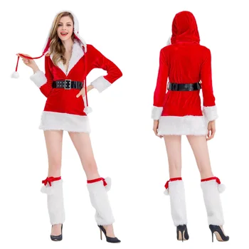 Femei Rochie de Crăciun Set Hanorac cu Maneca Lunga Design Fusta Lunga de Pluș Cald Picior Coperta + Curea