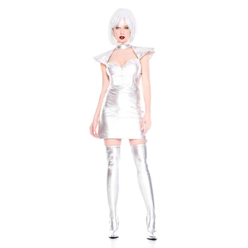 Spațiu De Argint Bodysuit Costum Halloween Femei Costum De Astronaut Argint Pilot Costume Cosplay Carnaval Rochie Elegantă De Petrecere Tinuta